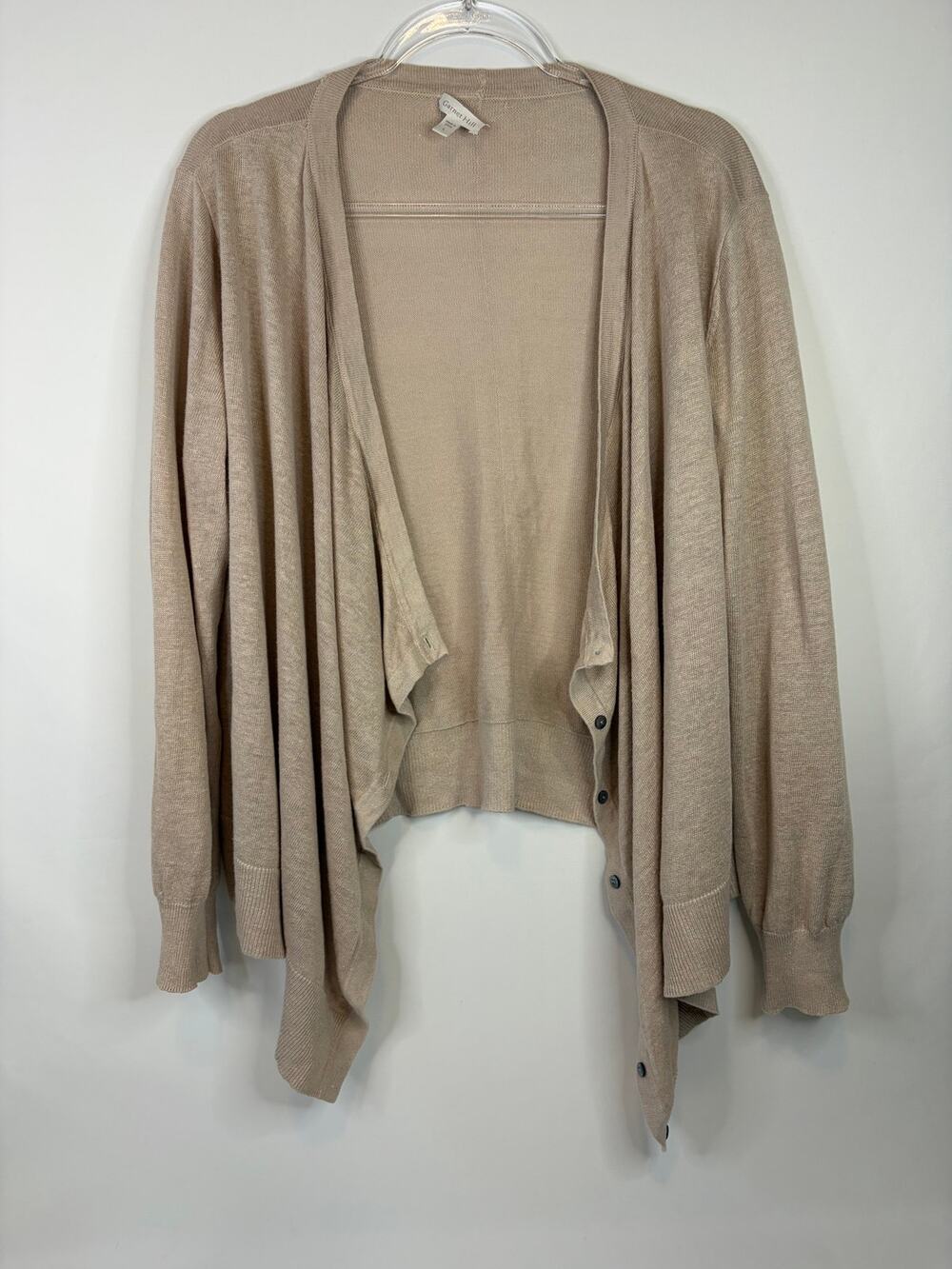 Garnet Hill 100% Linen Tan Open Front Drapey Cardigan Sweater Size Large (READ)